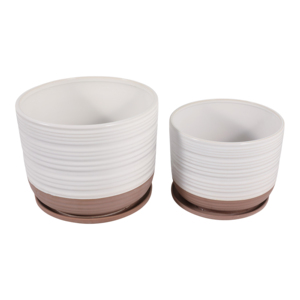 Vasi in gres con sottovaso, design testurizzato, per uso interno ed esterno, fioriere da giardino - Product Image 5