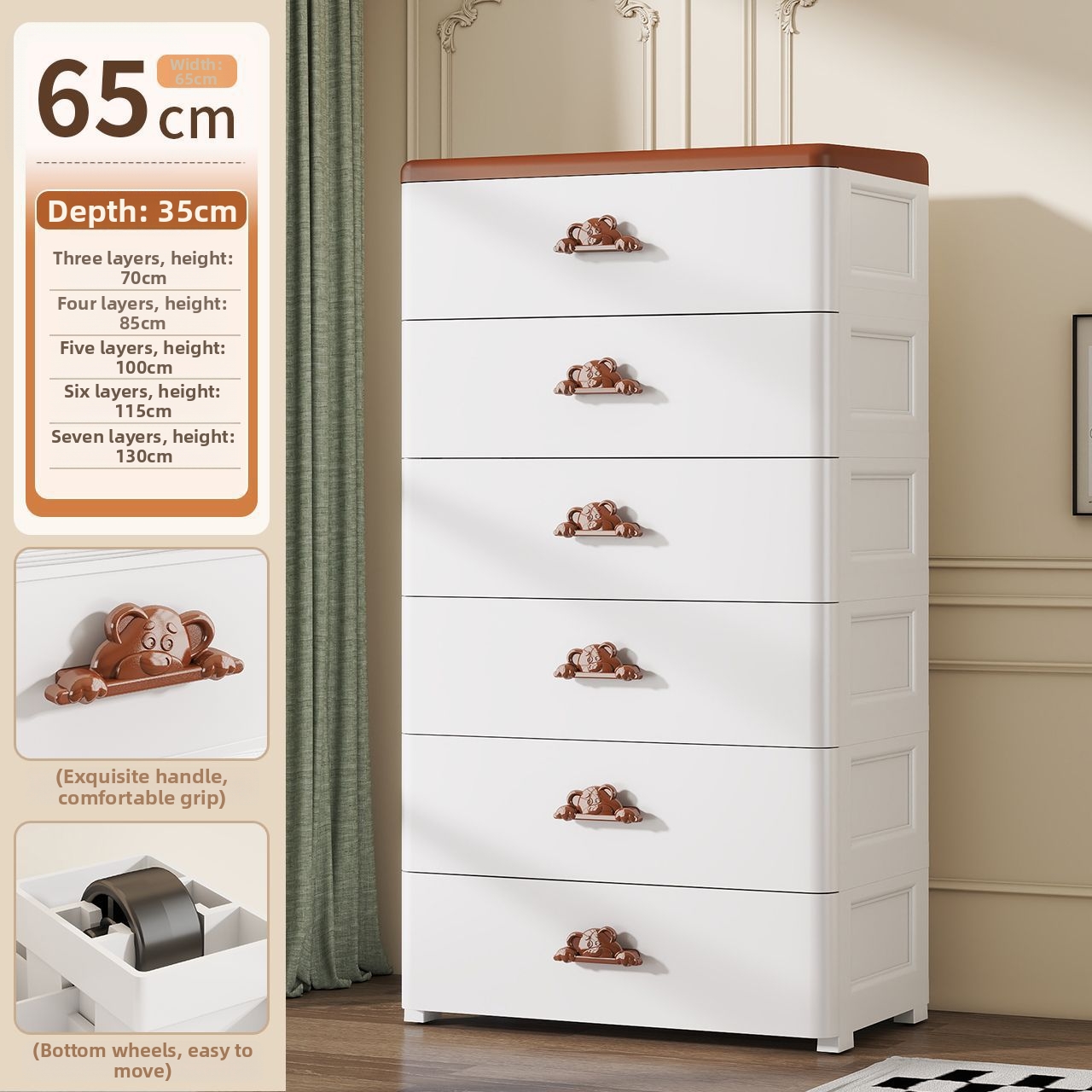65cm bear storage cabinet [6 layers - white]