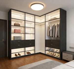 Armoire ouverte moderne sur mesure |   Organisateur multi-niveaux éclairé par LED + Disposition d'angle | Armoire de rangement du sol au plafond pour la chambre à coucher - Product Image 1