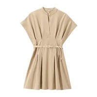 PB&ZA Robe Mini Plissée Nouvelle Mode Été 2024 pour Femmes, Manches Courtes Style Vintage