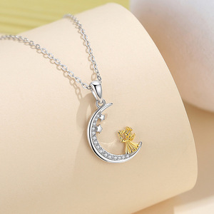 DY780 Angel Girl 925 <span class=keywords><strong>in</strong></span> <span class=keywords><strong>argento</strong></span> Sterling zircone cubico due toni stella e luna collana ciondolo cuore a forma di lettera per matrimoni - Product Image 4