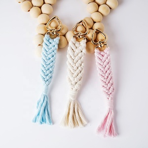พวงกุญแจเชือกฝ้ายถักทำมือปี <span class=keywords><strong>2022</strong></span> พร้อมพู่ห้อยสไตล์โบโฮ แมคราเม่ สำหรับตกแต่งกระเป๋าผู้หญิง - Product Image 3