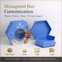 Boîte hexagonale de luxe avec logo personnalisé, design unique, carton rigide, fenêtre transparente, matériaux recyclables haut de gamme, revêtement UV