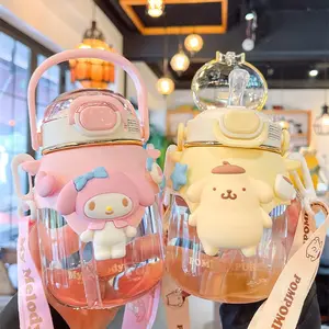Ruunjoy cartoon tragbare wasserflasche 820 ml kawaii anime Melody Cinnamoroll Kuromi hohe kapazität mit strohhalm kindergeschenke wasserflasche