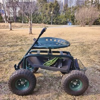 Chariot de jardin roulant avec poignée de direction extensible, siège pivotant et panier – Scooter de jardin pour pelouse, jardinage et désherbage