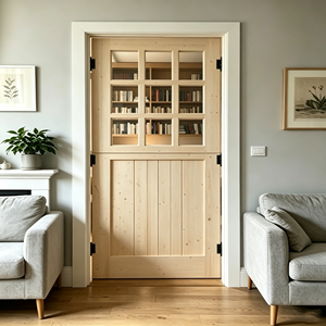 Porte Néerlandaise en Bois Massif, Porte Intérieure Demi-Fenêtrée Style Ferme, Porte Demi-Fenêtrée avec 1/4/6 Vitrages, Panneau de Porte Uniquement - Product Image 2