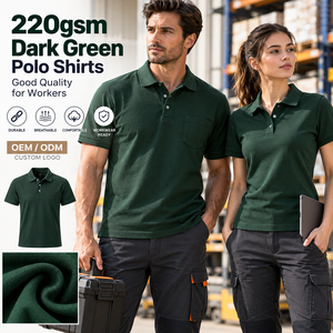 220gsm Dark <b>Green</b> <b>Polo</b> <b>Shirts</b> Unisex Custom Logo Workwear Uniform Short Sleeve Pocket Pique <b>Polo</b> <b>Shirt</b> OEM ODM High Quality - Product Image 1