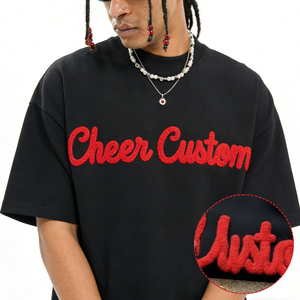 T-shirt Oversize Personalizzata Unisex da Uomo con Collo a O, Patch e Ricamo in Ciniglia Effetto Asciugamano - Product Image 2