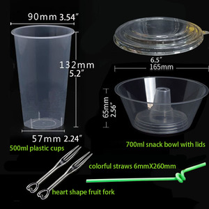 Ensemble <span class=keywords><strong>de</strong></span> 5 bols à fruits et à collations et 500 ml <span class=keywords><strong>de</strong></span> gobelets <span class=keywords><strong>en</strong></span> <span class=keywords><strong>plastique</strong></span>, bols à emporter, ensemble <span class=keywords><strong>de</strong></span> vaisselle portable avec couvercle, pailles et fourchettes - Product Image 6