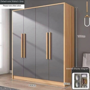 Moderner Nordischer Doppeltüriger Holzkleiderschrank, Platzsparender Schlafzimmerschrank mit Regalen für Apartments und Hotels - Product Image 5