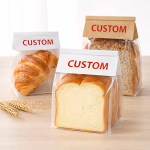 Sac en papier kraft recyclé imprimé avec logo personnalisé pour l'emballage alimentaire, avec fond plat, pochette autoportante, design sac brun et blanc - Product Image 5