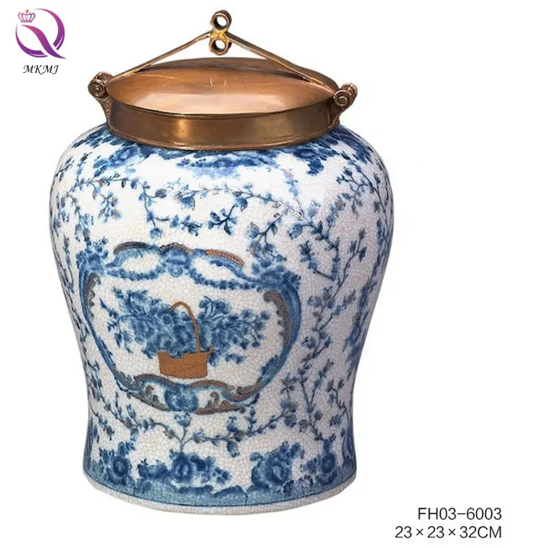 Personalizzato low MOQ lusso high-end in porcellana blu e bianca dipinta a mano oro generali e vasi per altre decorazioni per la casa