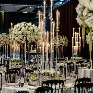 Candelabros de mesa de casamento com 9 braços, candelabros de cristal, coluna de vidro, candelabros de vidro, peça central de casamento