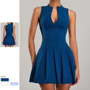 Vestido deportivo de dos piezas con cremallera para gimnasio, ropa de entrenamiento anticonducción, vestido de tenis para <span class=keywords><strong>mujer</strong></span> con estampado personalizado - Product Image 4