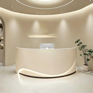 Minimalist Curved <b>Reception</b> Desk, Painted Front Desk, Cash Register <b>Counter</b> for Beauty Salon, Hair Salon & Clothing Store - Product Image 2