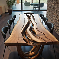 Meubles d'extérieur modernes en gros, table de salle à manger de restaurant en bois et résine époxy personnalisée