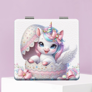Miroir de poche carré double face portable en cuir, motif animal mignon, pliable, vente en gros - Product Image 5