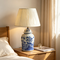 Lampe de table en céramique de style chinois, motif floral vert et bleu, tête de lion, pour chambre à coucher, salon, décoration intérieure, lampe de bureau
