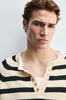 A/W 2026 Vente en gros Pull Henley à rayures bretonnes pour hommes avec patte incurvée