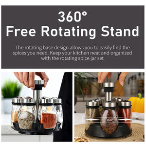 ชั้นวางเครื่องเทศแบบหมุนได้สำหรับวางบนเคาน์เตอร์ครัว พร้อมขวดแก้วใส่เครื่องเทศ 6 ชั้น - Product Image 6