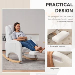 Rocking Chair Nursery, Modern Glider Chair with <strong>Adjustable</strong> <strong>Footrest</strong> and Solid Wood Legs, Teddy Ivory - Product Image 2