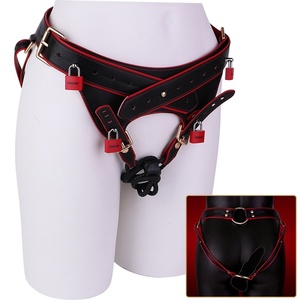 DV9031 Lock Oath Bearer Pants Strapon Male Chastity Pants with Cock Cage Sexy Lingerie Body Harness Leather Thong Femboy Sex Toy - Product Image 1