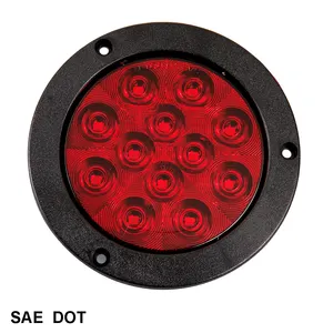 4" Round LED Light Stop/Tail/Turn, Flange Mount Plain Ring truck trailer light round led