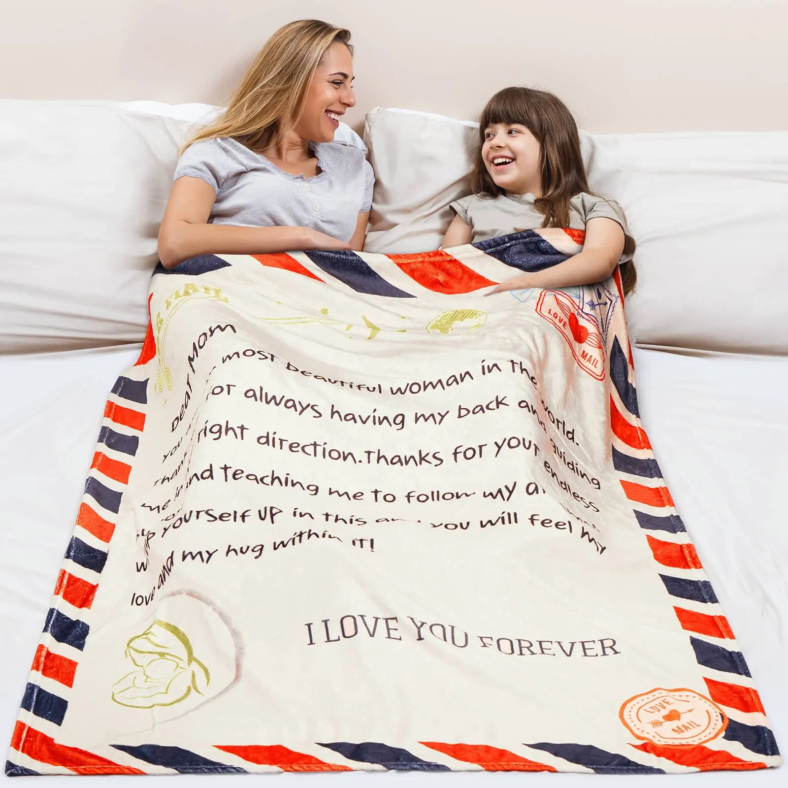 Mom Birthday Gifts Letter Blanket Daughter Personalized Printed Air Mail Blankets Christmas Mother Soft Flannel Throw Blanket