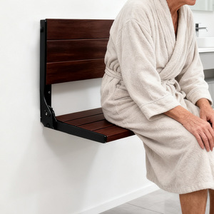 Concentric <b>Folding</b> <b>Shower</b> Chair 41.5x34x5.4cm Teak Wood Seat Bathroom <b>Stool</b> for Seniors - Product Image 3