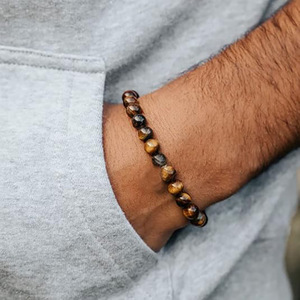 Pulsera de Piedras Naturales de 8mm, Redondas, de Roca Volcánica y Ojo de Tigre, Joyería Unisex para Regalo - Product Image 2