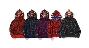 26 Double Cap Cross-Border Foreign Dropshipping BA <span class=keywords><strong>Shark</strong></span> Ape Head 3D Printed Zipper Hoodie Trendy Brand Loose Camouflage Winter - Product Image 3