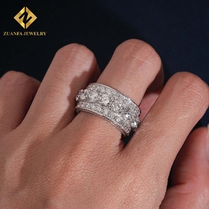 ZUANFA JEWELRY Anillo Ancho con Diamantes Cultivados en Laboratorio, Bañado en Rodio, Estilo Iced Out Bling Hip Hop - Product Image 5