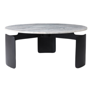 Tavolino da Caffè Rotondo con Piano in Marmo e Base in Metallo Nero, Arredamento Moderno per Soggiorno - Product Image 4
