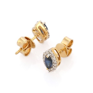 Best Selling 18K Solid Yellow <b>Gold</b> <b>Earrings</b> Natural Blue <b>Sapphire</b> Diamond Gemstone Studs for Engagement Wedding Party Women's - Product Image 4