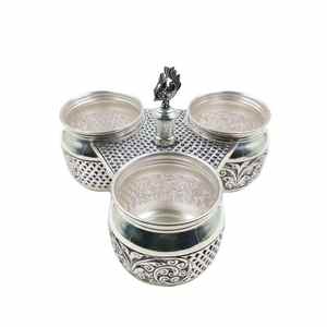 Ensemble de bols à fruits secs en argent artisanal avec support, ensemble de service traditionnel de conception artisanale pour la décoration de la maison, les cadeaux et les occasions festives - Product Image 4