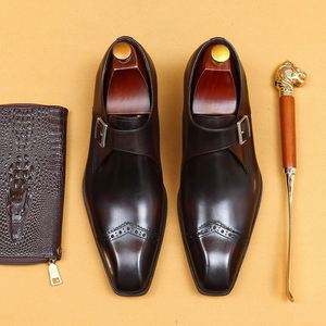 รองเท้าแบบ Monk Strap สำหรับผู้ชาย หัวเหลี่ยม หนังแท้ สายรัดหัวเข็มขัด เหมาะสำหรับใส่ทำงาน ใส่ได้ทุกฤดู - Product Image 2