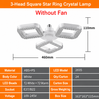 Ventilateur de plafond carré en cristal avec lumière, douille E27, 3 vitesses, télécommande, lampe LED détachable pour chambre à coucher et salon