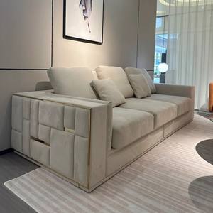 Ensemble de canapés Chesterfield de luxe haut de gamme en cuir et velours pour salon, <span class=keywords><strong>canapé</strong></span> d'angle en forme de L pour villa luxueuse - Product Image 3