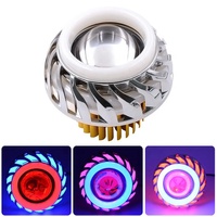 Phare de moto 30W DC 12V/24V en ABS argenté avec LED, yeux d'ange tourbillonnants, double lentille et système d'éclairage Devil Eye intégré