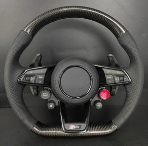 Cuero de Fibra de Carbono para Volante, Botón de Encendido/Apagado, Selector de Conducción para <span class=keywords><strong>Audi</strong></span> A3/A4/A6 RS/S/A Series, Completamente Perforado - Product Image 4