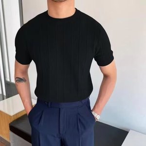 Nouveau <span class=keywords><strong>T</strong></span>-<span class=keywords><strong>Shirt</strong></span> d'É<span class=keywords><strong>t</strong></span>é 2025 pour <span class=keywords><strong>Homme</strong></span>, Style Coréen Tendance, <span class=keywords><strong>Coupe</strong></span> Slim, à Manches Courtes avec Col Tricoté, Chemise Décontractée Yuppie - Product Image 4