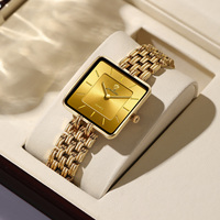 Montres de luxe Gohuos 7826, or et noir, pour femmes, design simple et tendance, cadran carré, étanches, quartz, acier inoxydable.