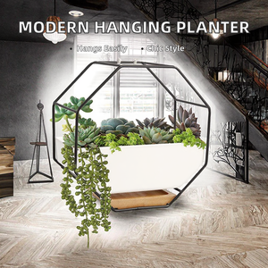 Pot de fleurs géométrique moderne en céramique pour plantes vivantes, utilisation intérieure/extérieure, suspendu au mur ou sur pied, idéal pour centres commerciaux, écologique - Product Image 2