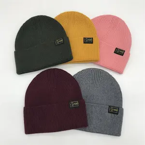 Wholesale High Quality Beanies With Custom Label Patch Ribbed Beanies Unisex Cuffed Beanies