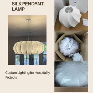 Suspension Wabi Sabi avec abat-jour en soie, éclairage doux, luminaire commercial minimaliste pour restaurant, salle d'attente, réception - Product Image 4