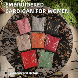 คาร์ดิแกนของผู้หญิงมีกระดุมติดลูกปัดลายดอกไม้ระบายความร้อนลำลอง8สี - Product Image 2