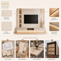Meuble TV en bois massif blanc sur mesure de luxe avec finition or rose et éclairage LED pour salon