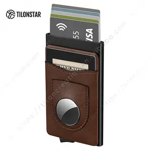 Factory Price Hot Sale Leather Credit Care Holder With AirTag Wallet RFID Card Holders Wallet Aluminum Card Case