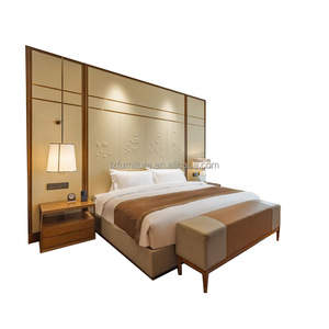 OEM ODM Custom 3 Star Hotel Furniture Bedroom Set MDF Wooden Base King Bed With Upholstered <b>Headboard</b> <b>Panel</b> Ottoman Nightstands - Product Image 2