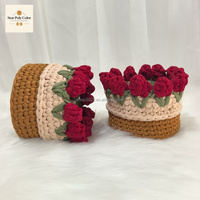 Star Beautiful Tulip Flower Crochet Desk Dashboard Storage Basket Poly Color for Friends Family & Car Gift Storage